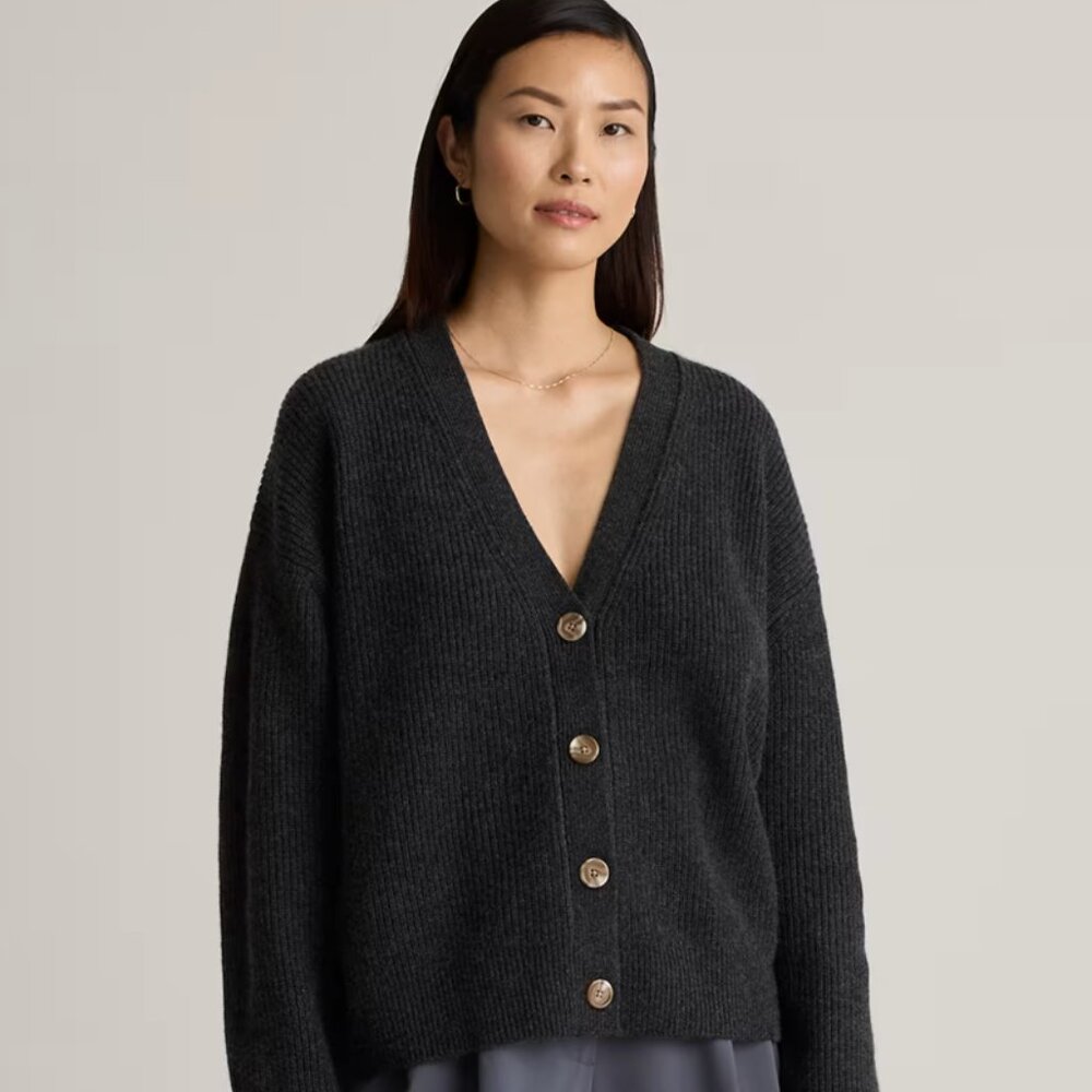 Quince Merino Wool Cardigan XS Charcoal Gray Button Front Sweater NWT